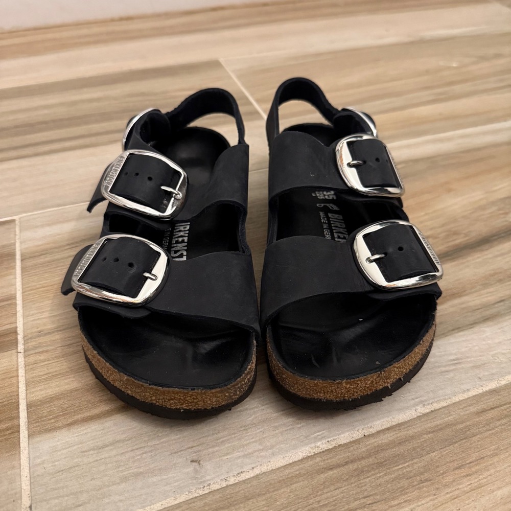 Birkenstock Milano Big Buckle Black Oiled Leather Sandals EU 35 US 4 Regular